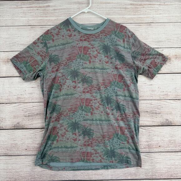 Quiksilver‎ All Over Print Designed in Hawaii Tropical T-Shirt Men's Large Blue - Picture 1 of 10